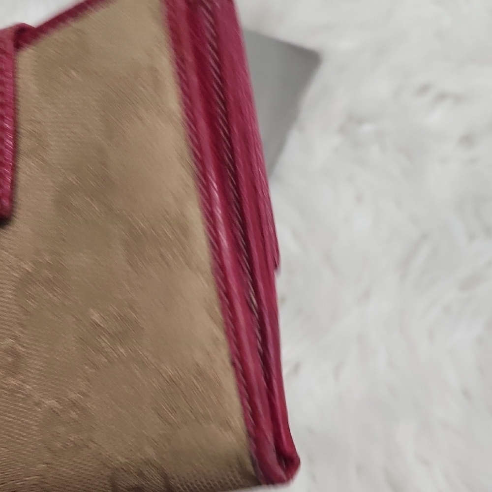 🤎▪️Gucci▪️ Beige and Red Women's Canvas Red Leather Trim Wallet - Picture 13 of 16